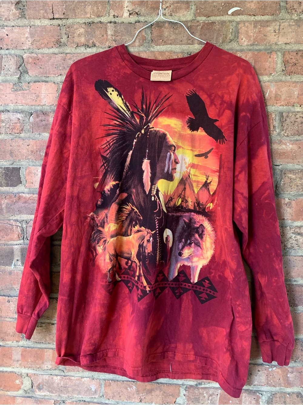 The Mountain Native American Long Sleeve Tie Dye red 🦅 XXL